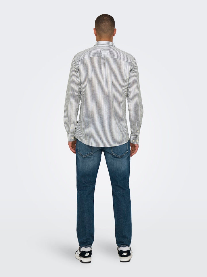 Onscaiden Life Ls Stripe Linen - Wit Dessin