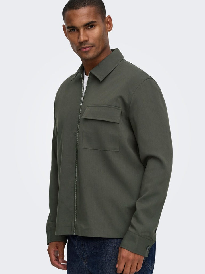 Onswill Reg 0292 Zip Overshirt Frml Noos - Groen