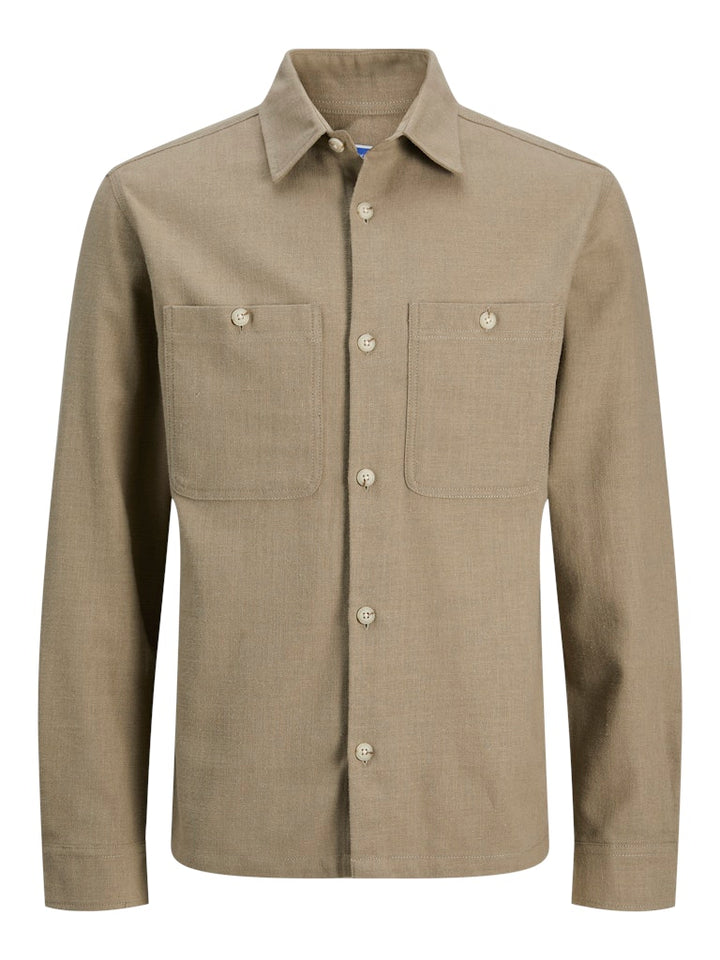 Jprblurayle Linen Bl. Solid Ls Shirt Sn - Olijf