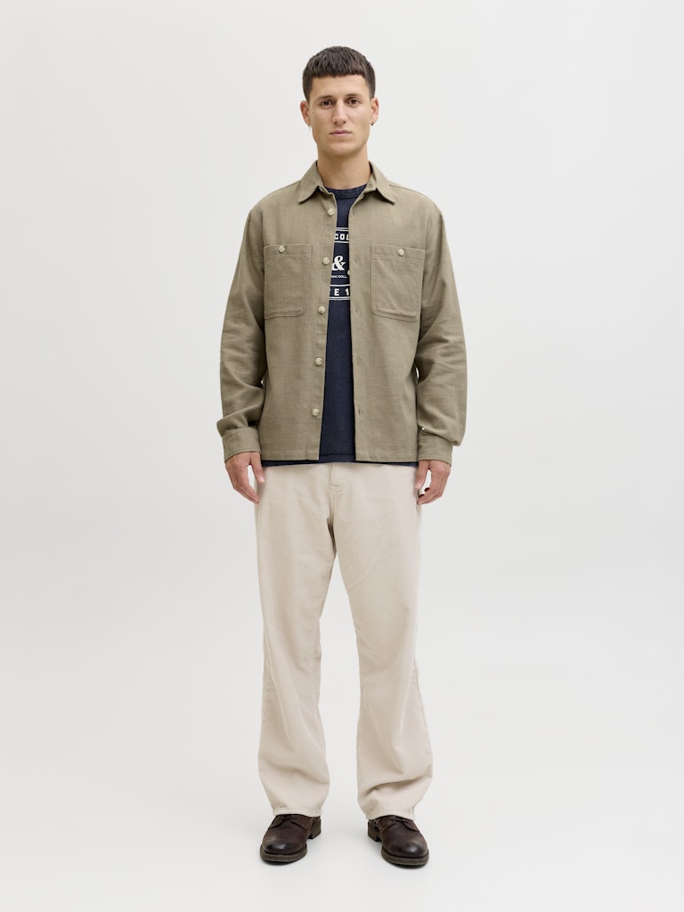 Jprblurayle Linen Bl. Solid Ls Shirt Sn - Olijf