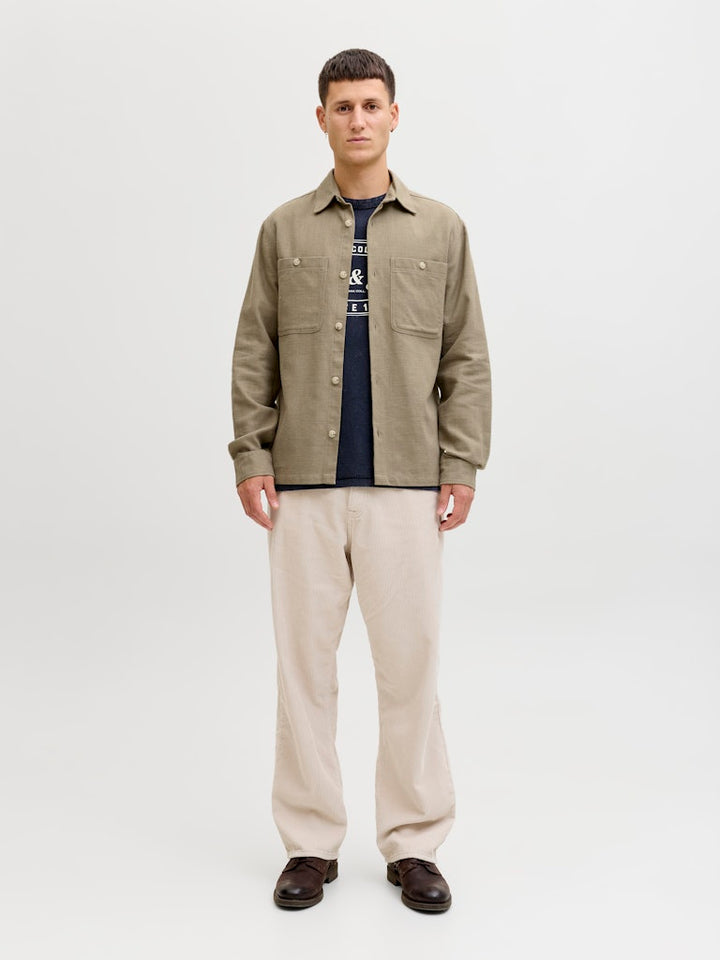 Jprblurayle Linen Bl. Solid Ls Shirt Sn - Olijf