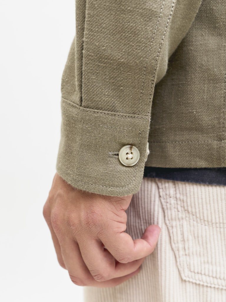 Jprblurayle Linen Bl. Solid Ls Shirt Sn - Olijf