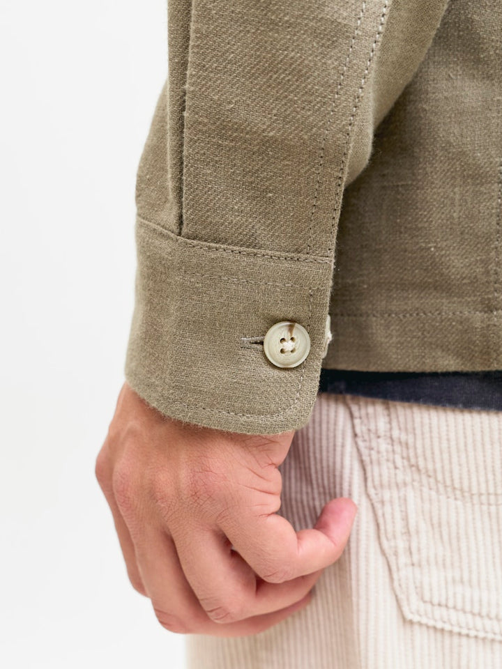 Jprblurayle Linen Bl. Solid Ls Shirt Sn - Olijf