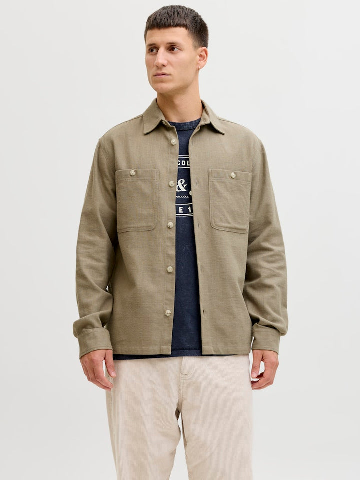 Jprblurayle Linen Bl. Solid Ls Shirt Sn - Olijf