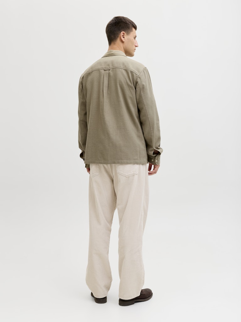 Jprblurayle Linen Bl. Solid Ls Shirt Sn - Olijf