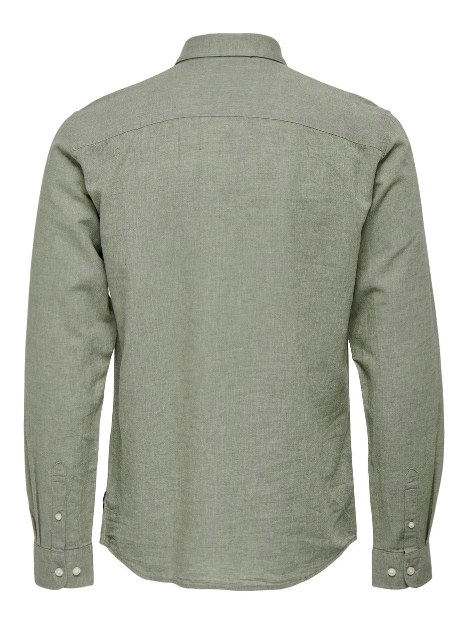 Onscaiden Ls Solid Linen Shirt Noos - Olijf