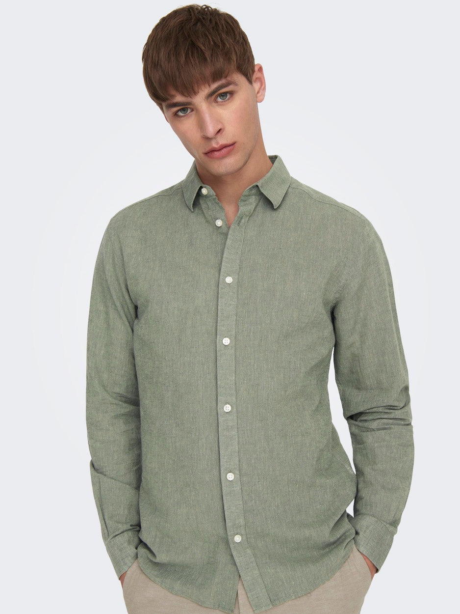Onscaiden Ls Solid Linen Shirt Noos - Olijf