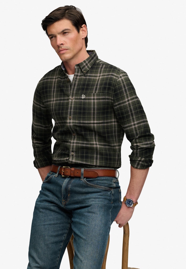 Long Sleeve Cotton Lumberjack Shirt - Groen Dessin