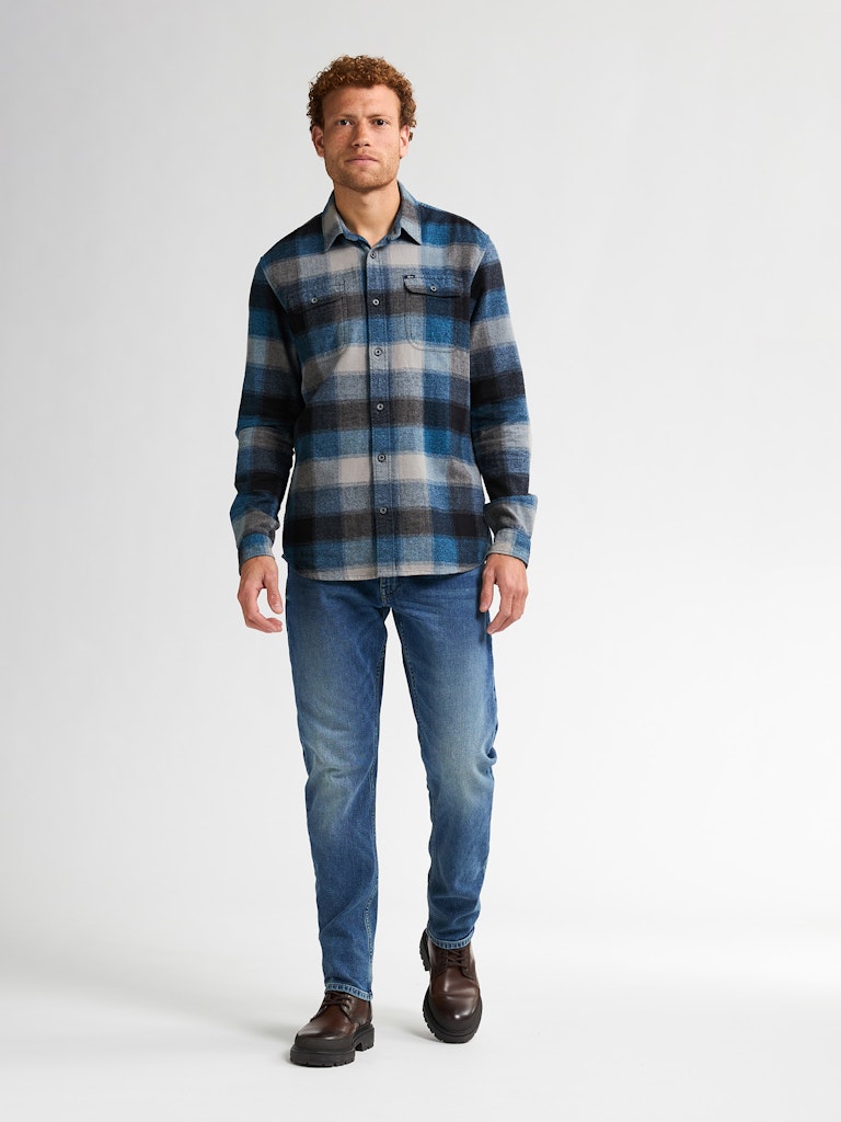 Men Shirt Long Sleeve Check - Lichtblauw