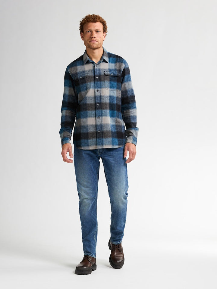 Men Shirt Long Sleeve Check - Lichtblauw