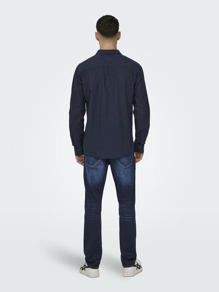 Onscaiden Ls Solid Linen Shirt Noos - Navy