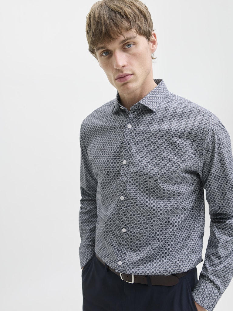 Jprblablackpool Stretch Aop Ls Shirt Sn - Blauw Dessin