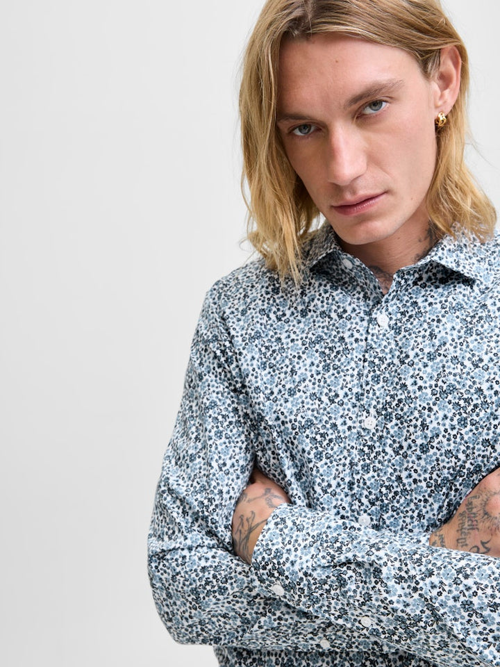 Jprblablackpool Stretch Aop Ls Shirt Sn - Blauw Dessin