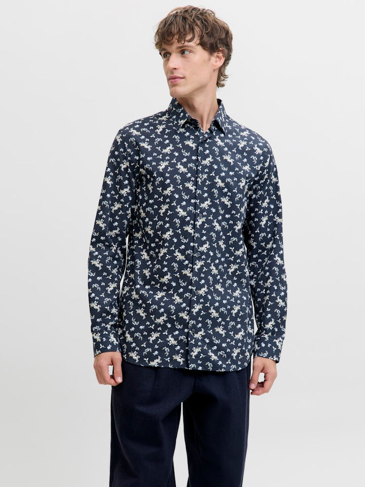 Jprblayork Print Dobby L/s Shirt - Blauw Dessin