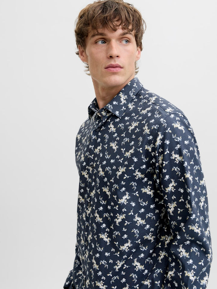 Jprblayork Print Dobby L/s Shirt - Blauw Dessin