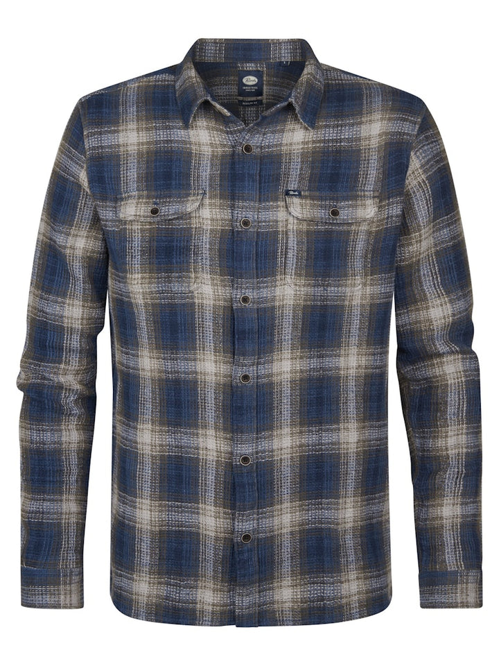 Men Shirt Long Sleeve Check - Blauw Dessin