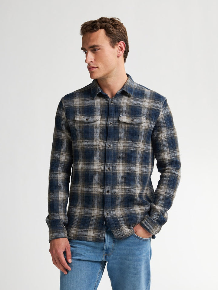 Men Shirt Long Sleeve Check - Blauw Dessin