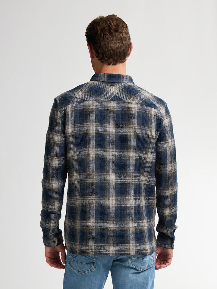 Men Shirt Long Sleeve Check - Blauw Dessin
