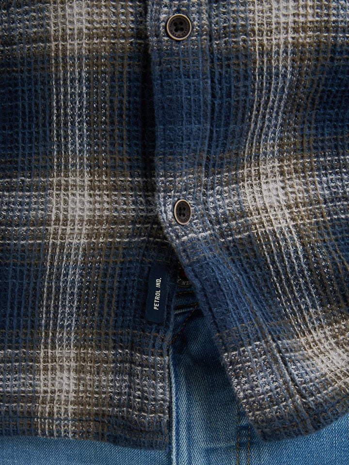 Men Shirt Long Sleeve Check - Blauw Dessin