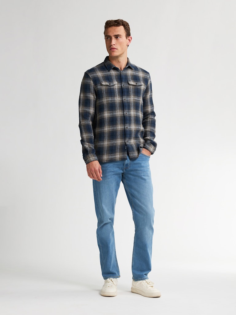 Men Shirt Long Sleeve Check - Blauw Dessin
