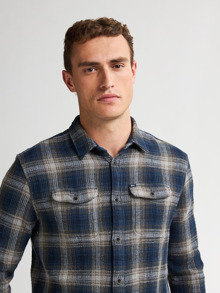 Men Shirt Long Sleeve Check - Blauw Dessin