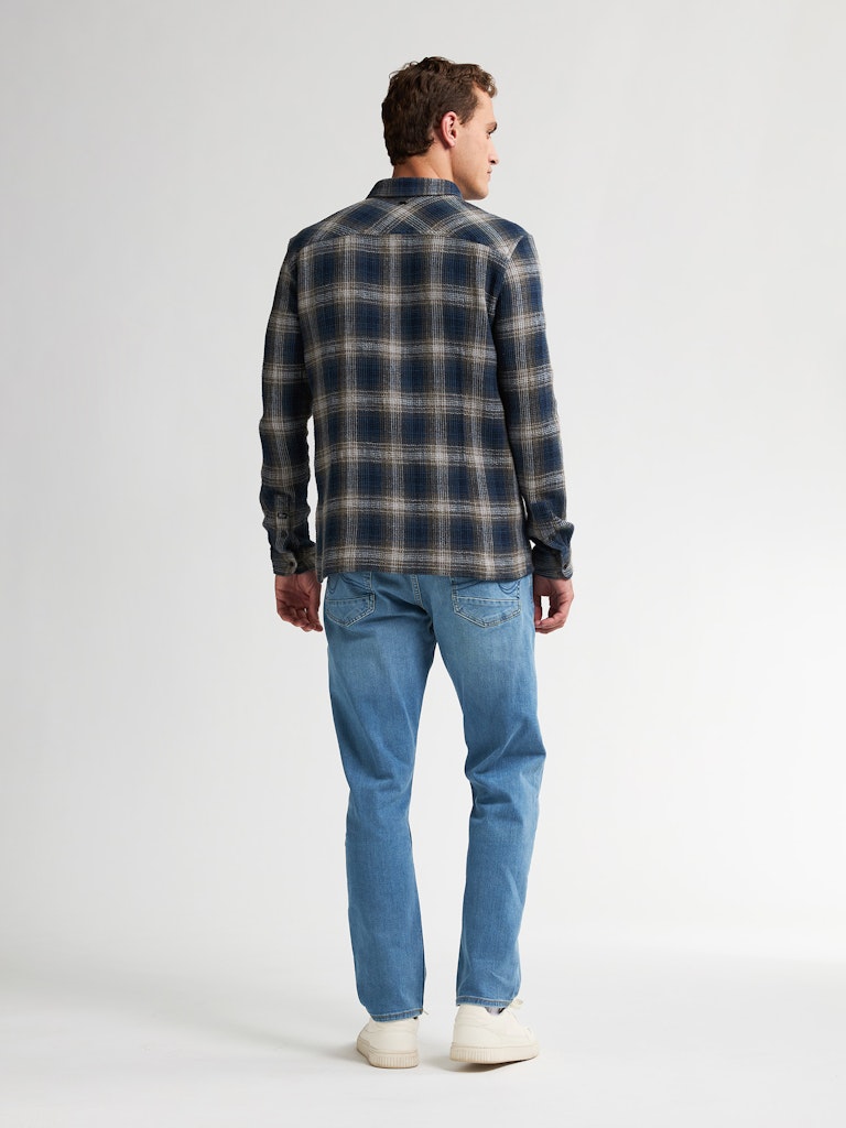 Men Shirt Long Sleeve Check - Blauw Dessin