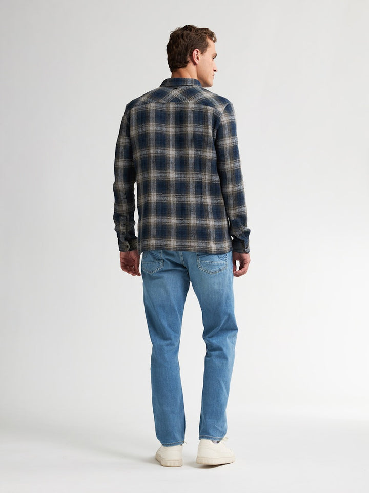 Men Shirt Long Sleeve Check - Blauw Dessin