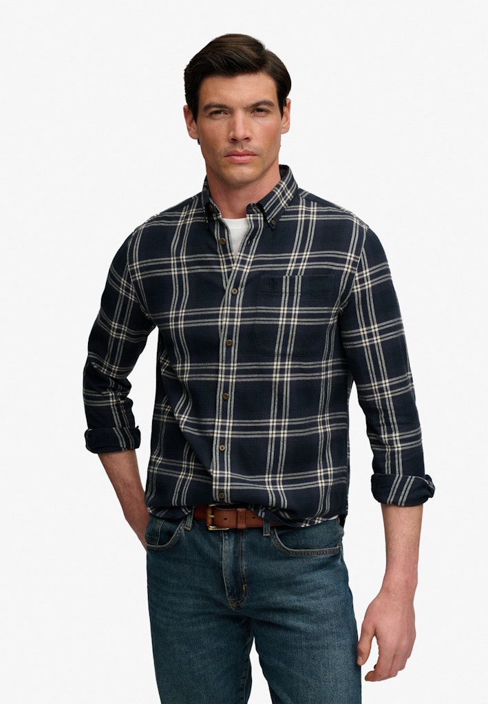Long Sleeve Cotton Lumberjack Shirt - Blauw Dessin