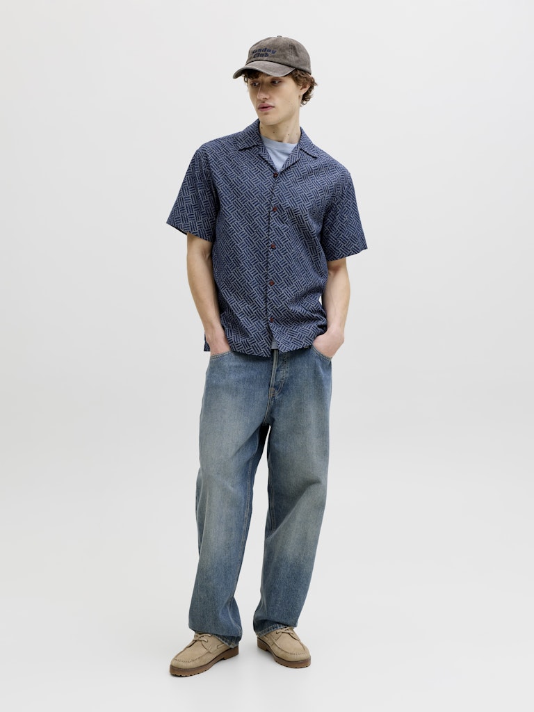 Jprbluwinson Print Dobby S/s Shirt Ln - Blauw Dessin