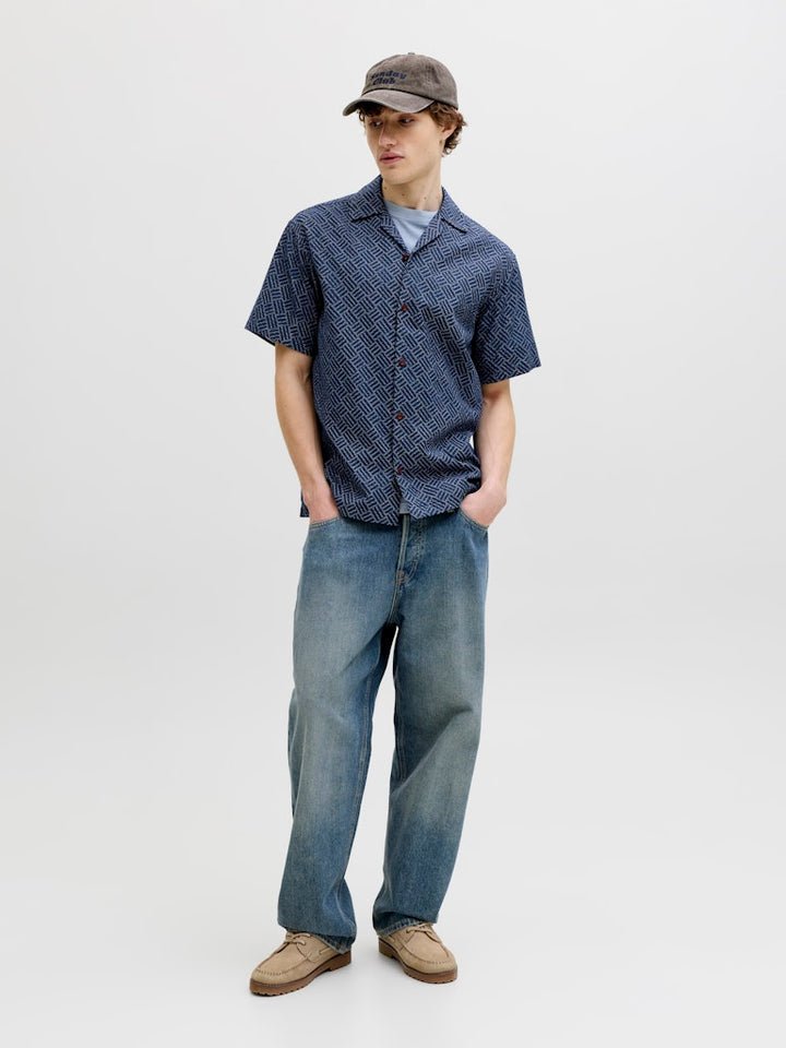 Jprbluwinson Print Dobby S/s Shirt Ln - Blauw Dessin