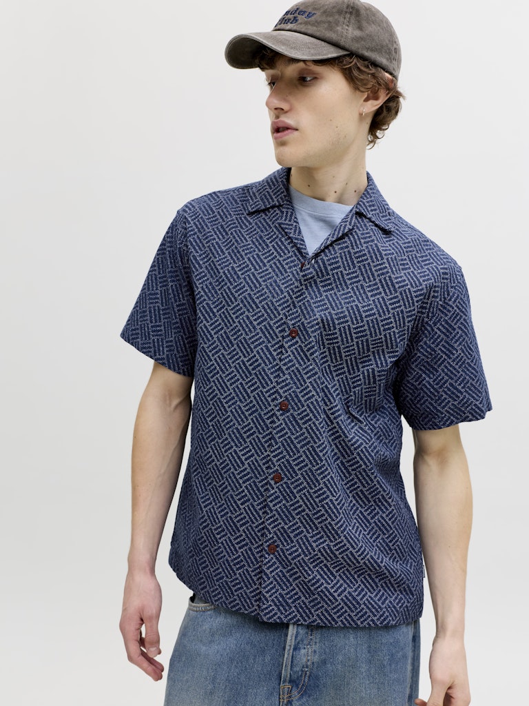 Jprbluwinson Print Dobby S/s Shirt Ln - Blauw Dessin