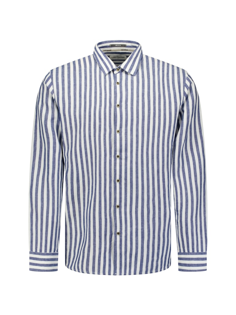 Shirt Vertical Big Stripe With Linen - Blauw Dessin