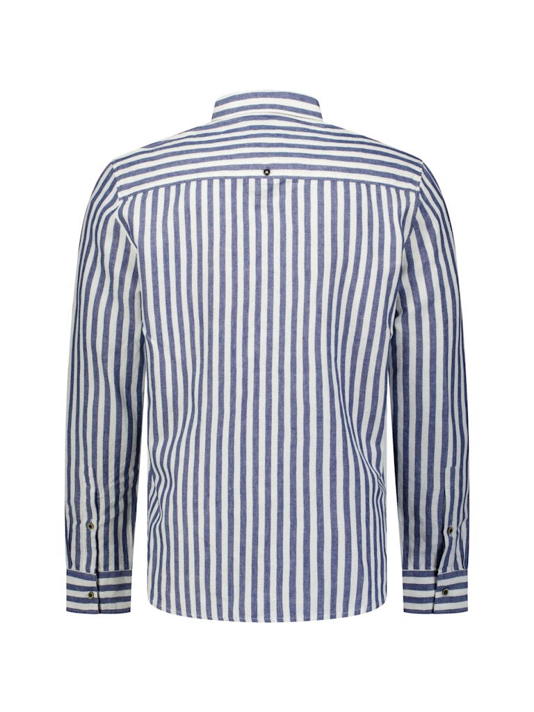 Shirt Vertical Big Stripe With Linen - Blauw Dessin