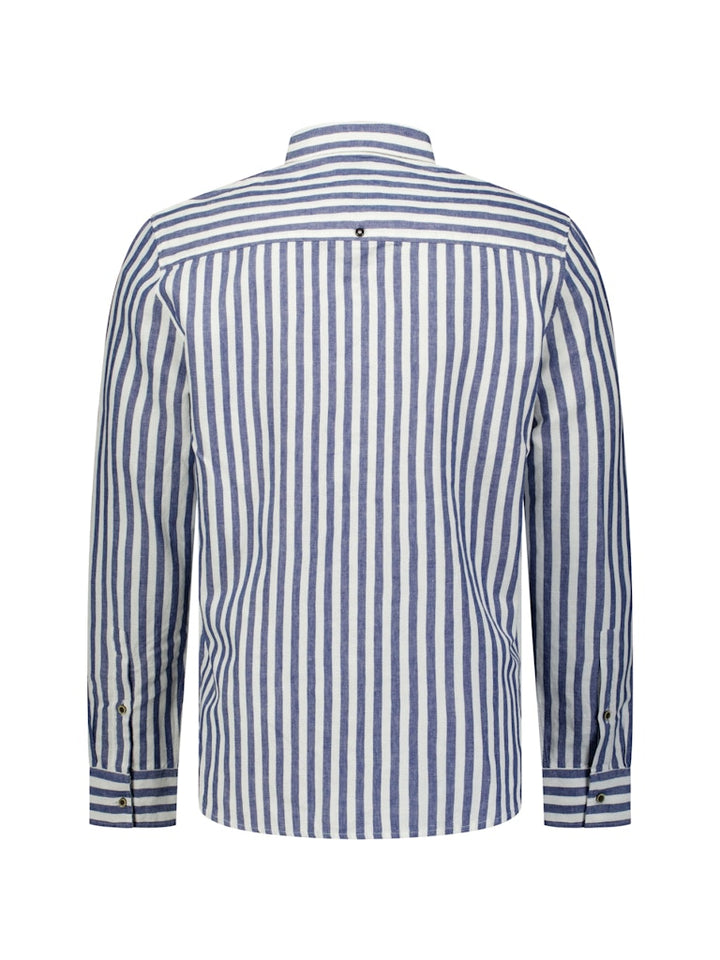 Shirt Vertical Big Stripe With Linen - Blauw Dessin