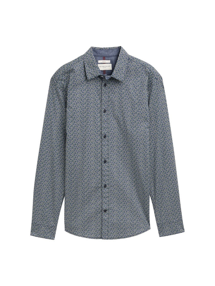 Printed Stretch Shirt - Blauw Dessin