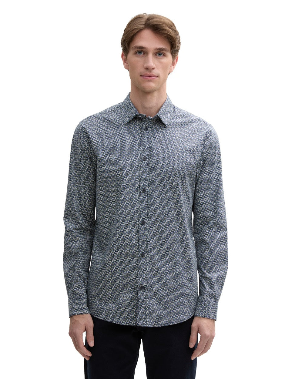 Printed Stretch Shirt - Blauw Dessin