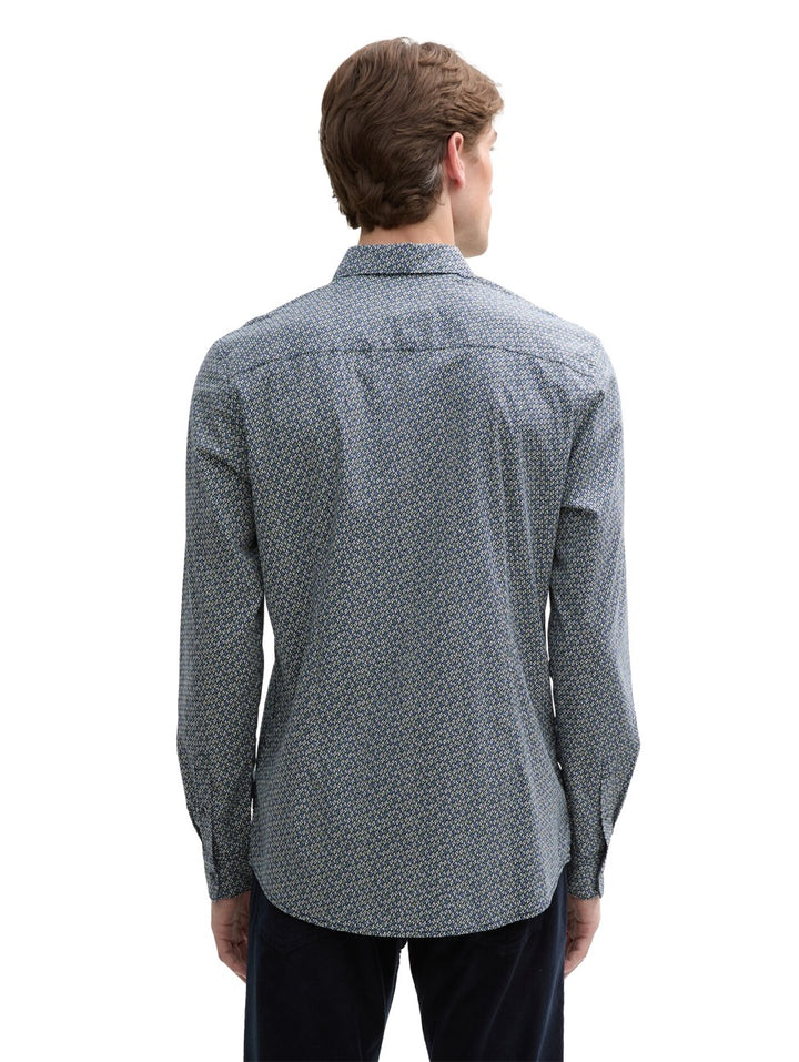 Printed Stretch Shirt - Blauw Dessin