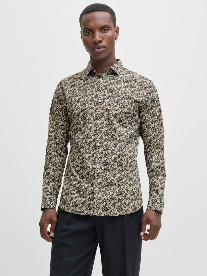 Jprblablackpool Stretch Aop Ls Shirt Sn - Bruin Dessin