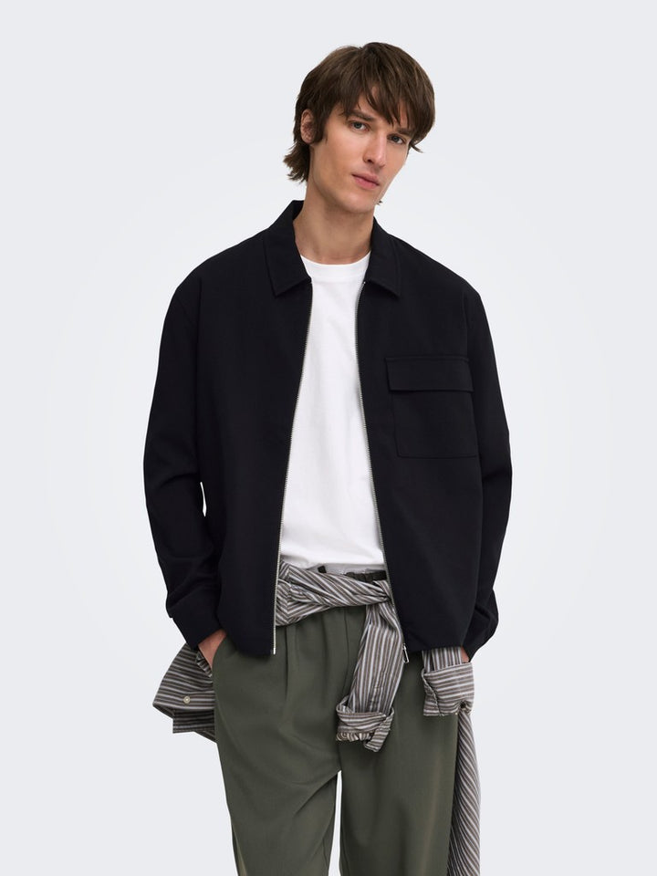Onswill Reg 0292 Zip Overshirt Frml Noos - Zwart