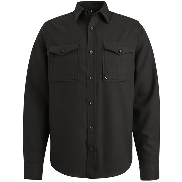 Long Sleeve Shirt Melange Twill St - Zwart