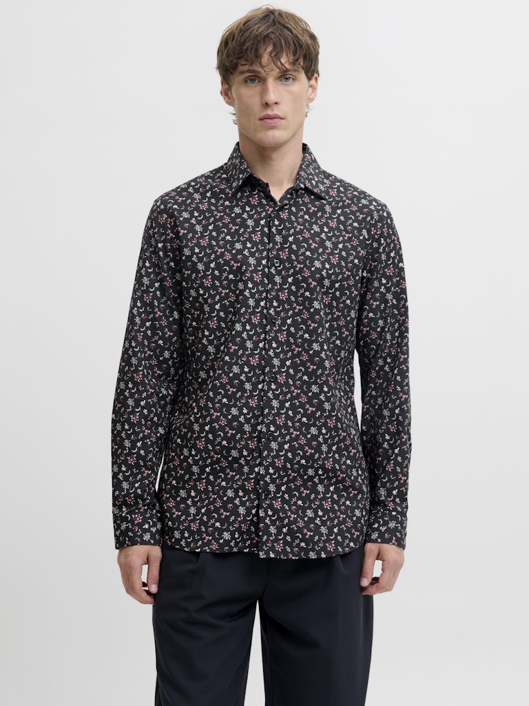 Jprblayork Print Dobby L/s Shirt - Zwart Dessin