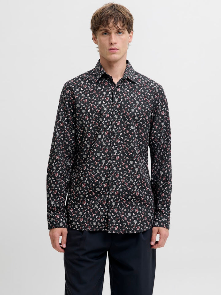 Jprblayork Print Dobby L/s Shirt - Zwart Dessin