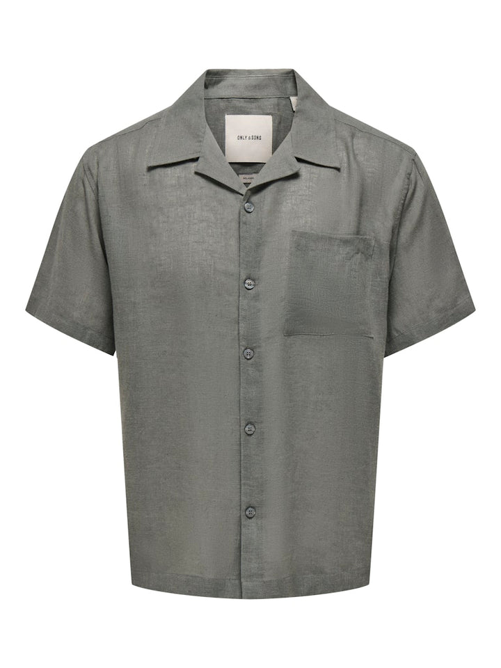 Onslaurence Linen Resort Collar Ss - Donkergroen