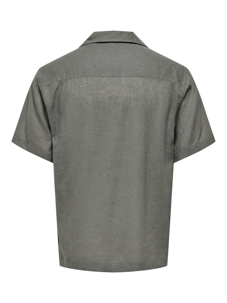Onslaurence Linen Resort Collar Ss - Donkergroen