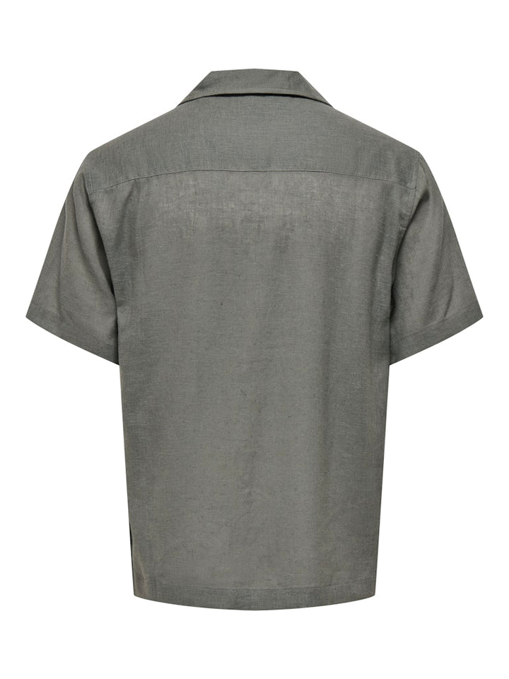 Onslaurence Linen Resort Collar Ss - Donkergroen