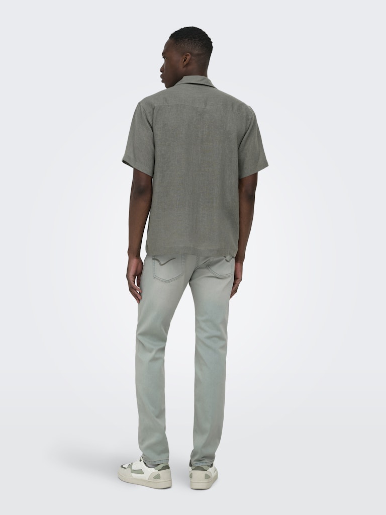 Onslaurence Linen Resort Collar Ss - Donkergroen