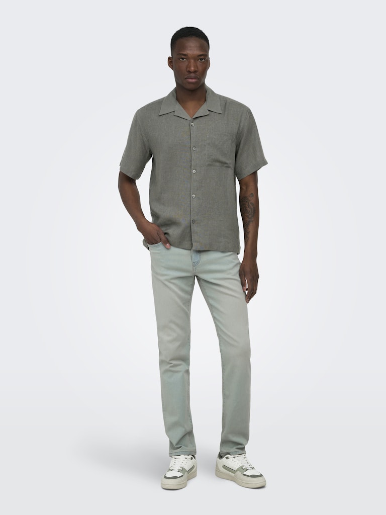 Onslaurence Linen Resort Collar Ss - Donkergroen