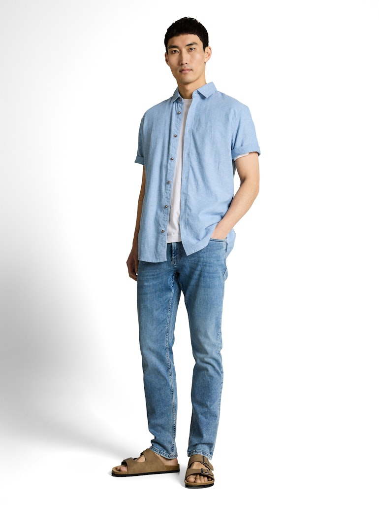 Cotton Linnen Shirt S/s - Lichtblauw