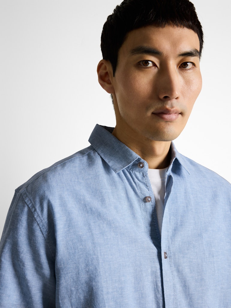 Cotton Linnen Shirt S/s - Lichtblauw
