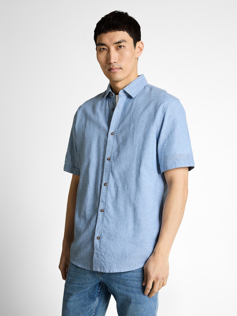 Cotton Linnen Shirt S/s - Lichtblauw
